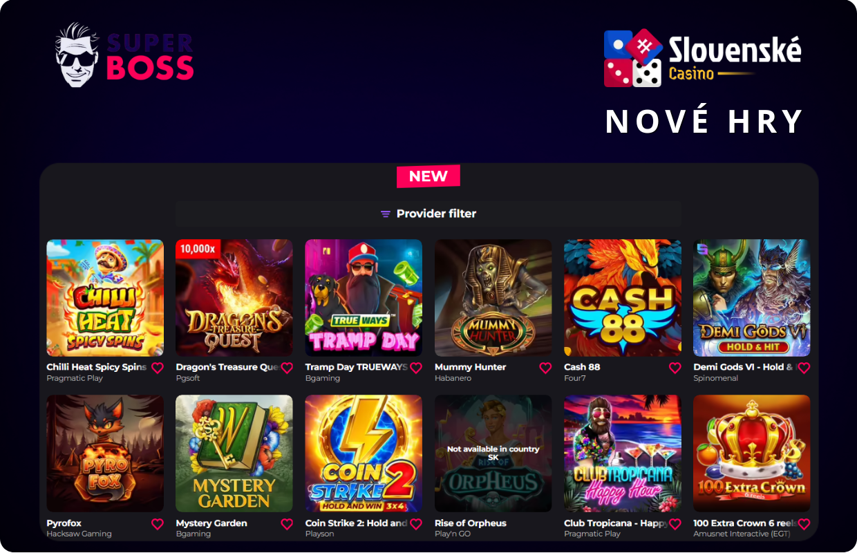 Nové sloty v kasíne Superboss